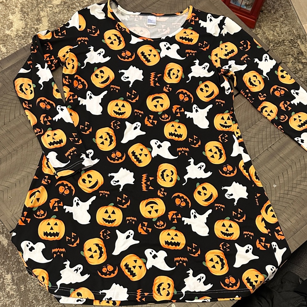 NEW! Halloween Long Sleeve Dress with Ghost and Pumpkin Print